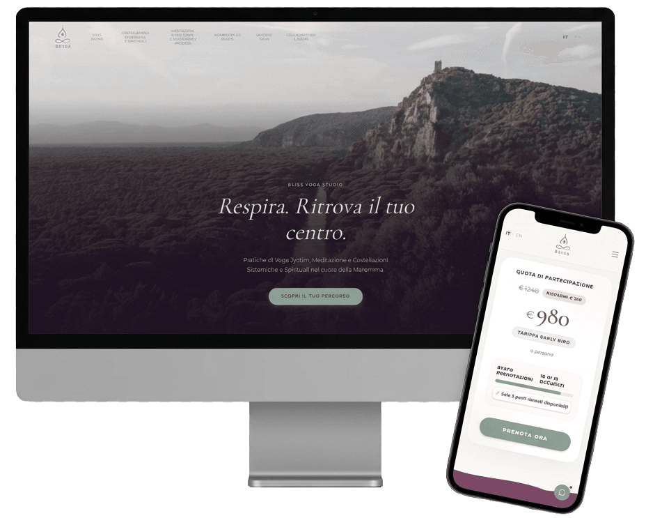 Bliss Yoga platform dashboard event calendar mockup screenshot